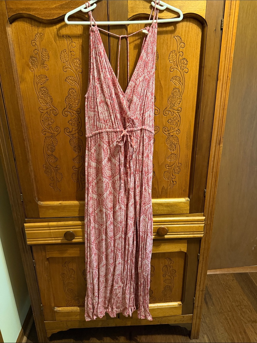Salmon color Patterned Sleeveless Maxi Dress